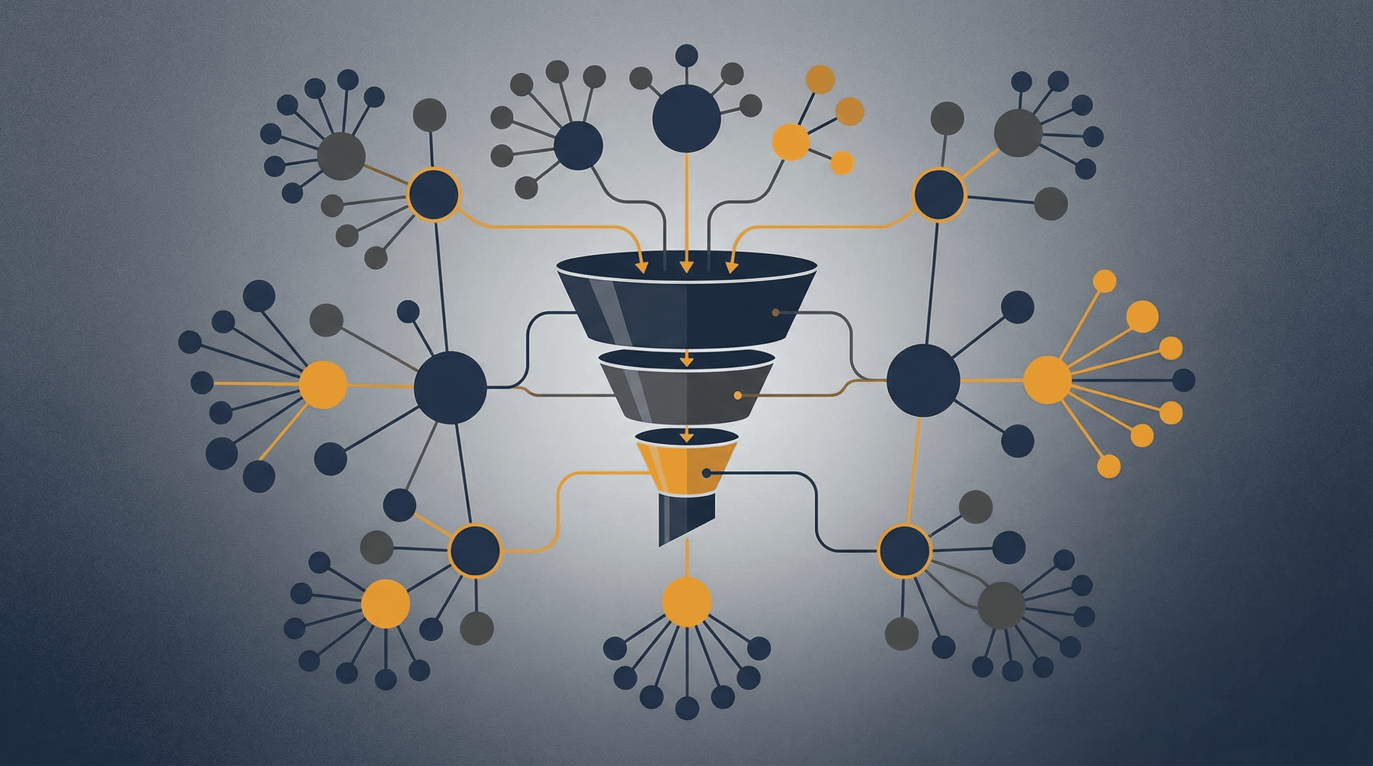 Mapa klastrów słów kluczowych połączona z etapami lejka B2B